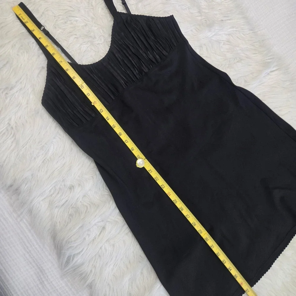 Vanity Fair Vintage Black Full Slip Slipdress Pleated Bodice Scalloped Hem Sz 36
